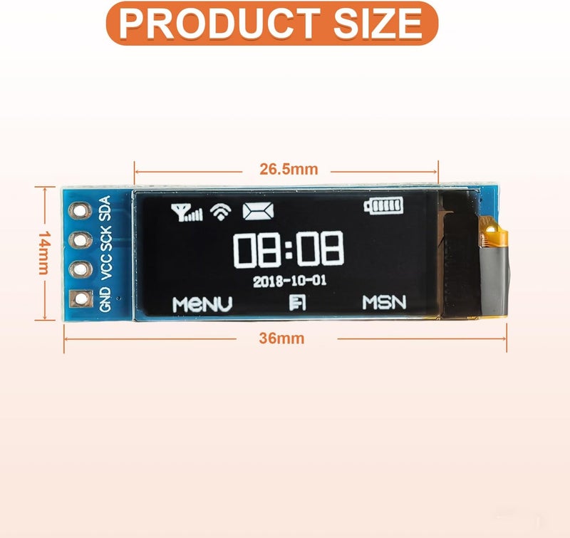 JAMHER 0.91 Inch I2C IIC OLED Display Module 128x32 Pixel Mini Self-Luminous Display Screen Board for Arduino Projects Raspberry Pi with Wire(5Pack White) - Image 3